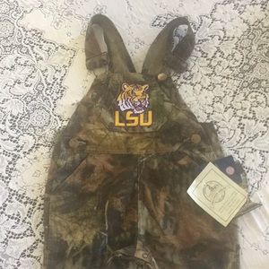 CAMO OVERALLS. LSU 12-18 month